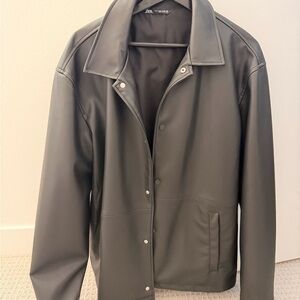 ZARA Black Faux Leather Bomber Jacket
